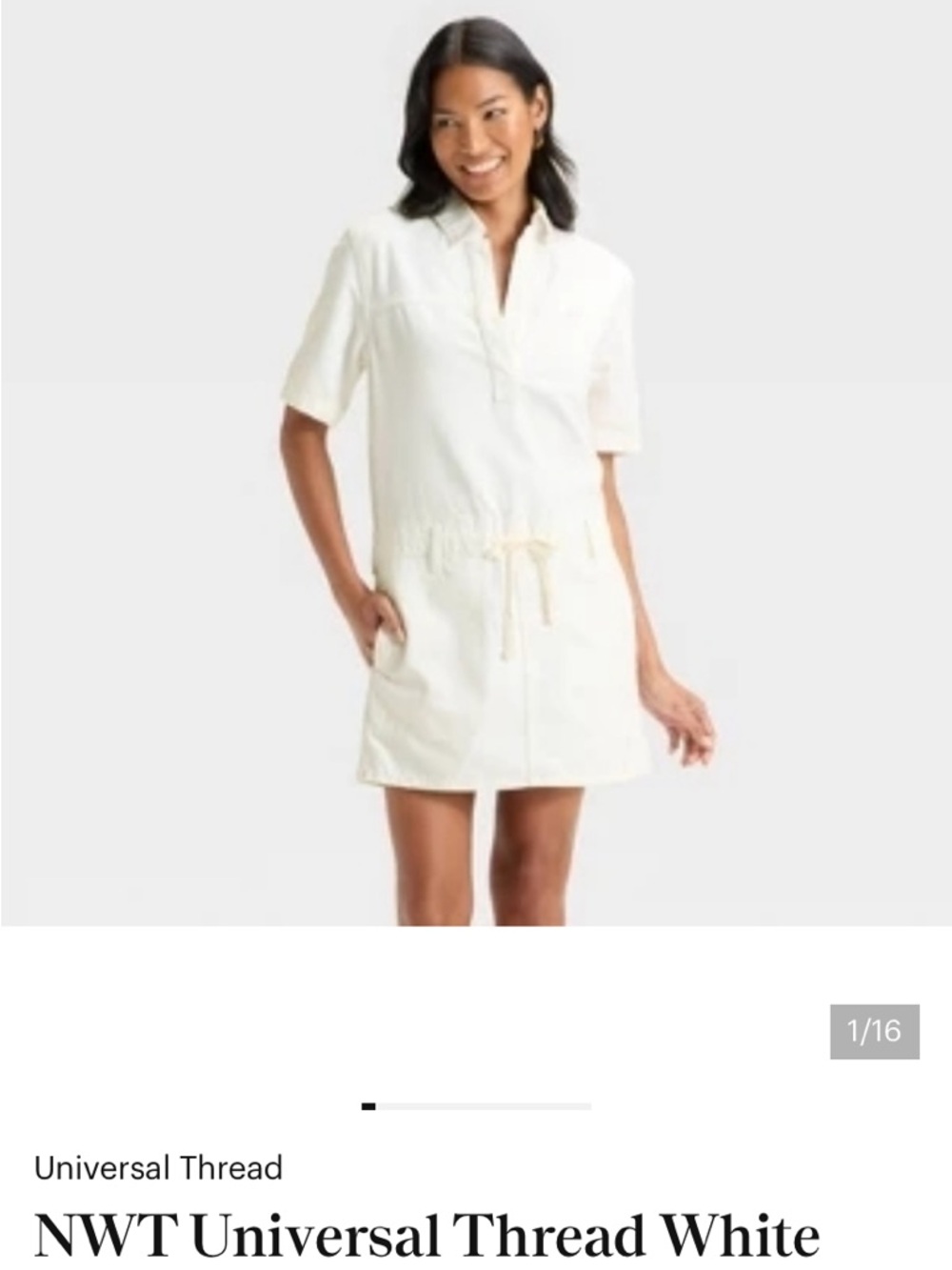 Universal Thread White Short-Sleeve Denim Dress with Drawstring NWT